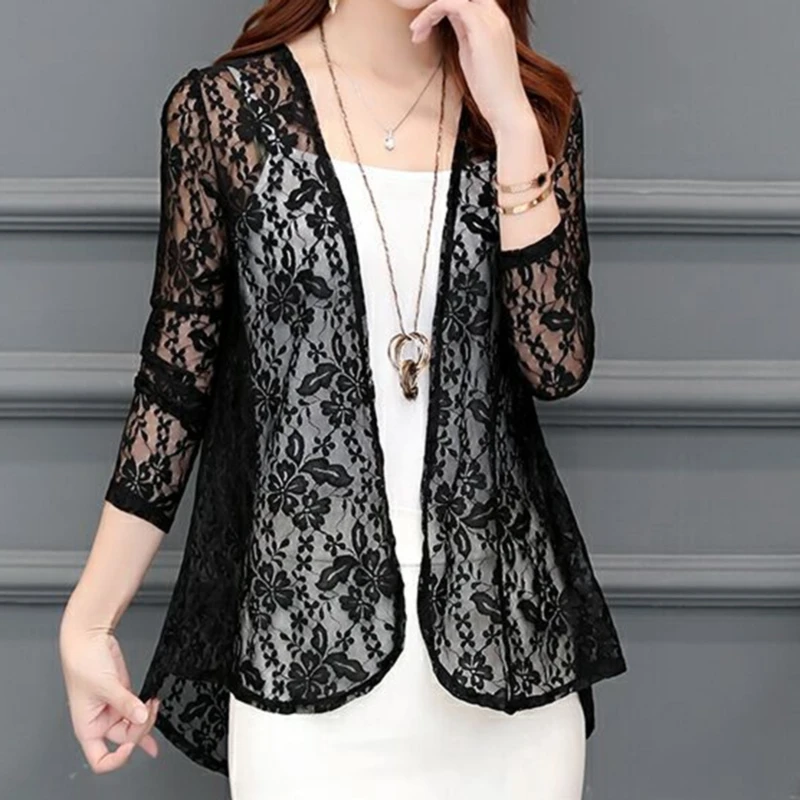 

Women Summer Kimono Cardigan Sunproof Blouse Boho Style Beach Lace Chiffon Sunscreen Outwear Casual Long Sleeve Shirt Cardigan