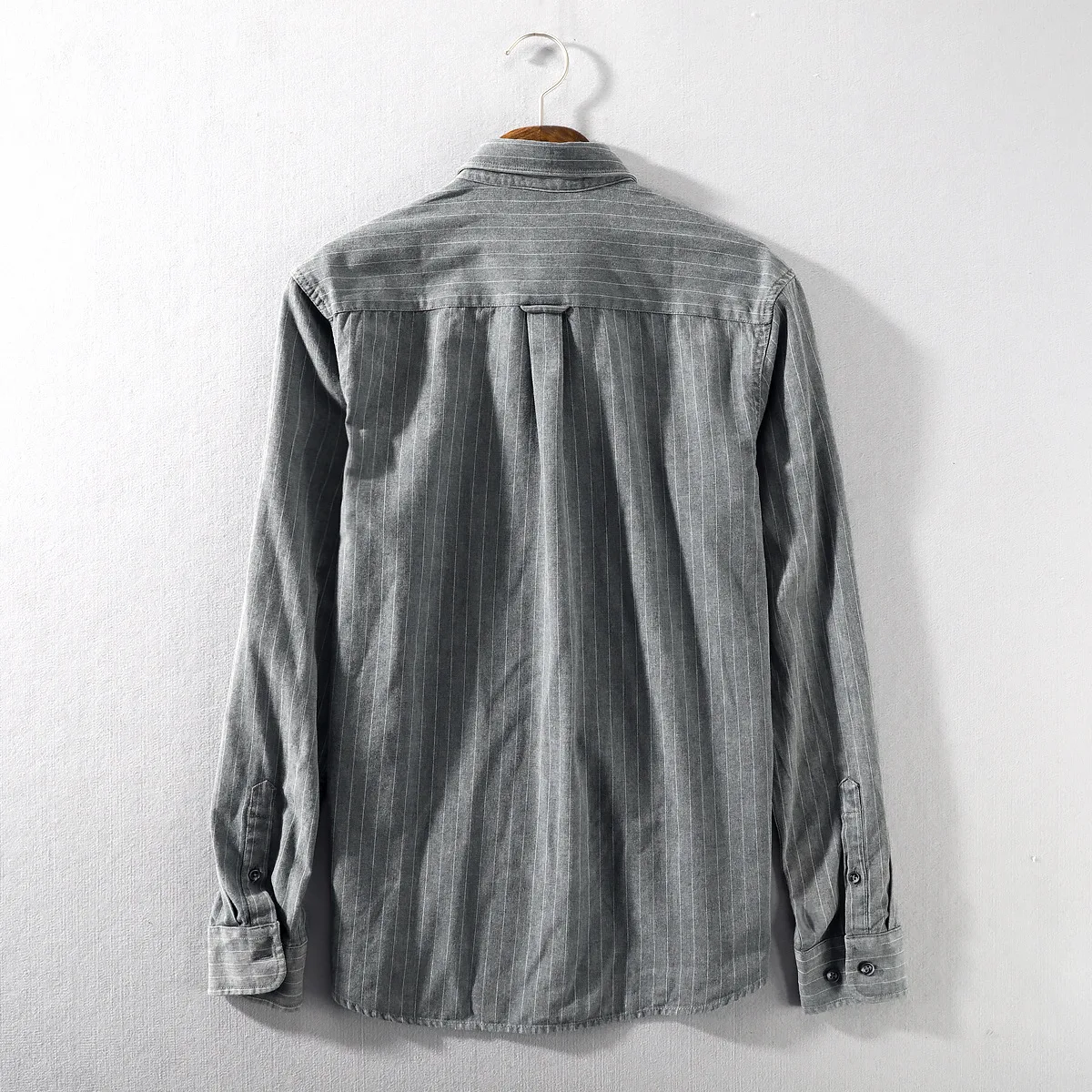 

vintage 2021 men's long sleeve striped shirts japan simple style casual shirts men black gray turn down collar cotton shirt male