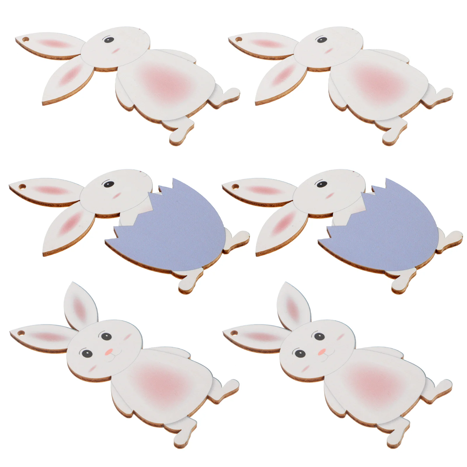 

6Pcs Lovely Easter Bunny Party Ornament Wood Pieces Hanging Wood Crafts