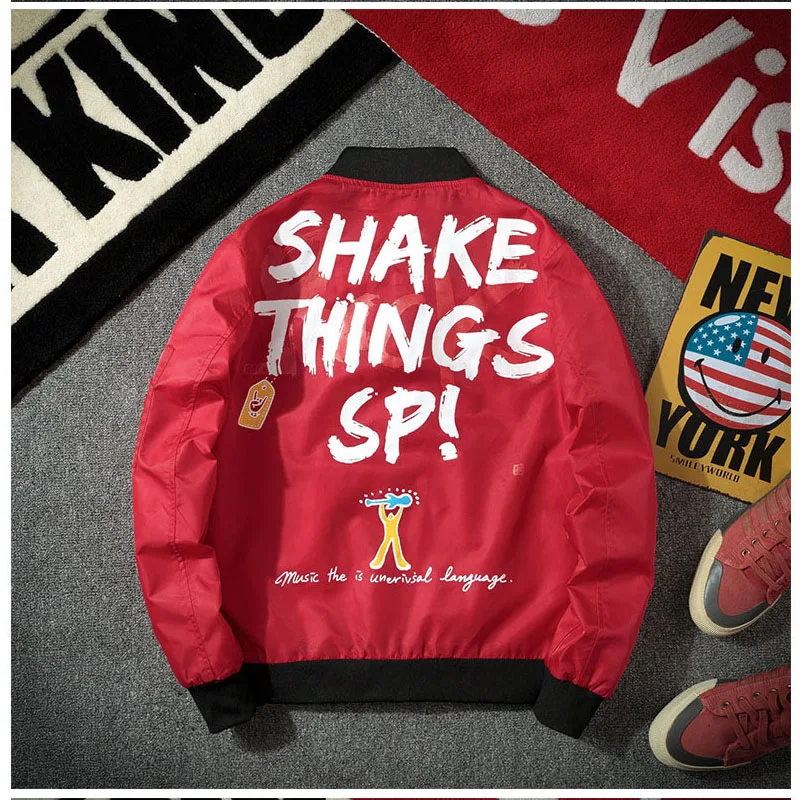 Куртка мужская уличная в стиле хип хоп Повседневная Свободная верхняя одежда с принтом SHAKE THINGS UP и граффити