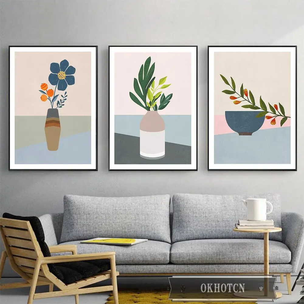 Мультяшный плакат в скандинавском стиле с растениями горшке простое