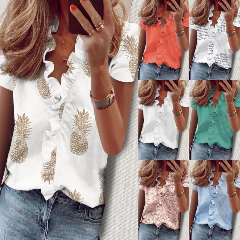 Летняя женская модная рубашка большого размера блузка с принтом в виде листьев