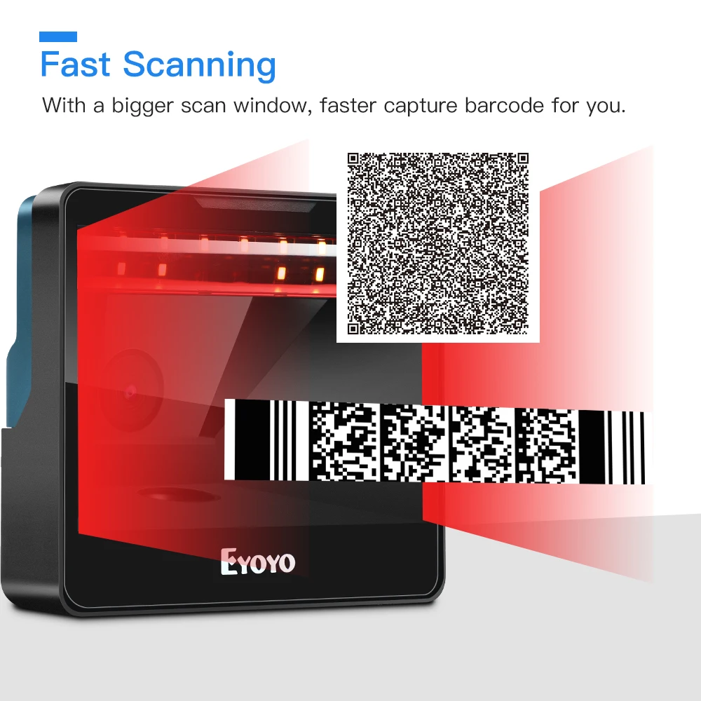 Большой настольный сканер штрих кодов Eyoyo многонаправленный проводной USB с 1D QR 2D