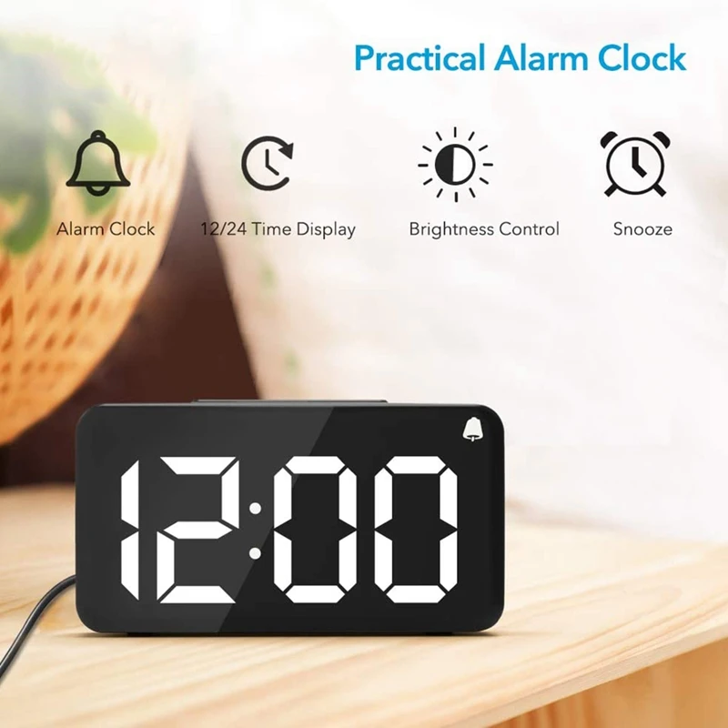 

EU Plug Digital Alarm Clock LED Screen Display Easy Digital Clock With Adapter For Bedrooms Office Desk