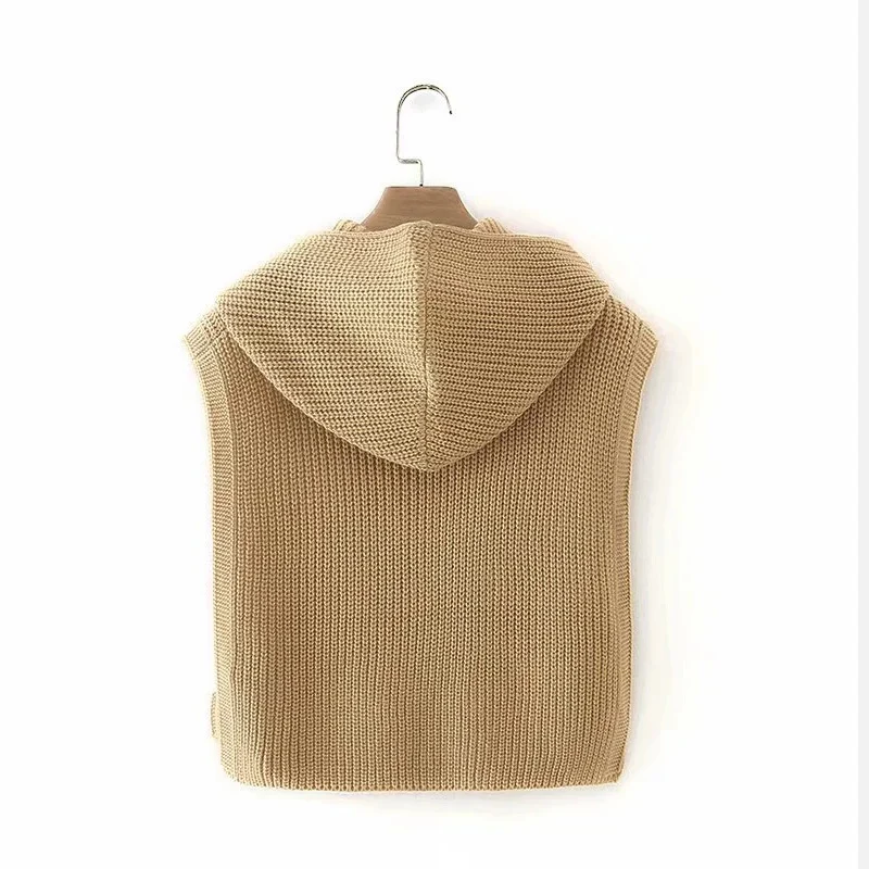 

Knitted Warm Hooded Women's Short Vest Side Split Cape Female Vests 2021 Winter Autumn New Korean Fashion Ladies Lady Outerwear