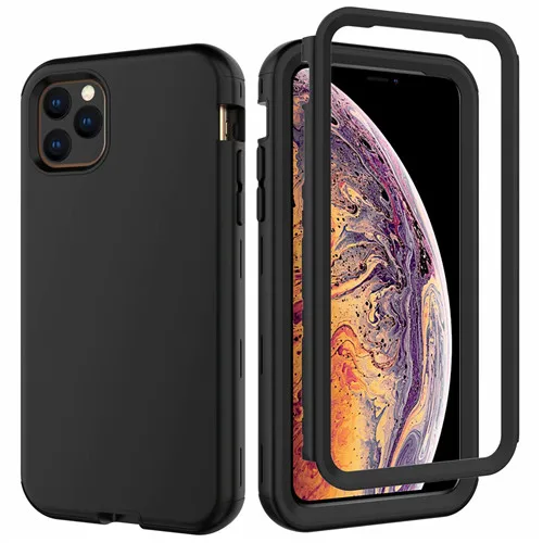 360 Полный Гибридный бронированный чехол для телефона iPhone 11 11 Pro MAX чехол PC силиконовый бампер для iPhone XR XS MAX противоударный чехол - Цвет: Black