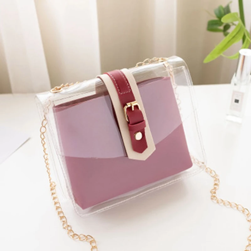 

Women's bag 2020 new fashion one shoulder diagonal transparent beach bag casual student wild simple chain small square bag