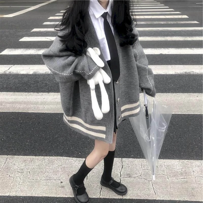 

Knit Cardigan Autumn Winter New Japanese Sweet Sweater Long-sleeved Korean Loose All-match Cardigan Preppy Jacket Trend Top