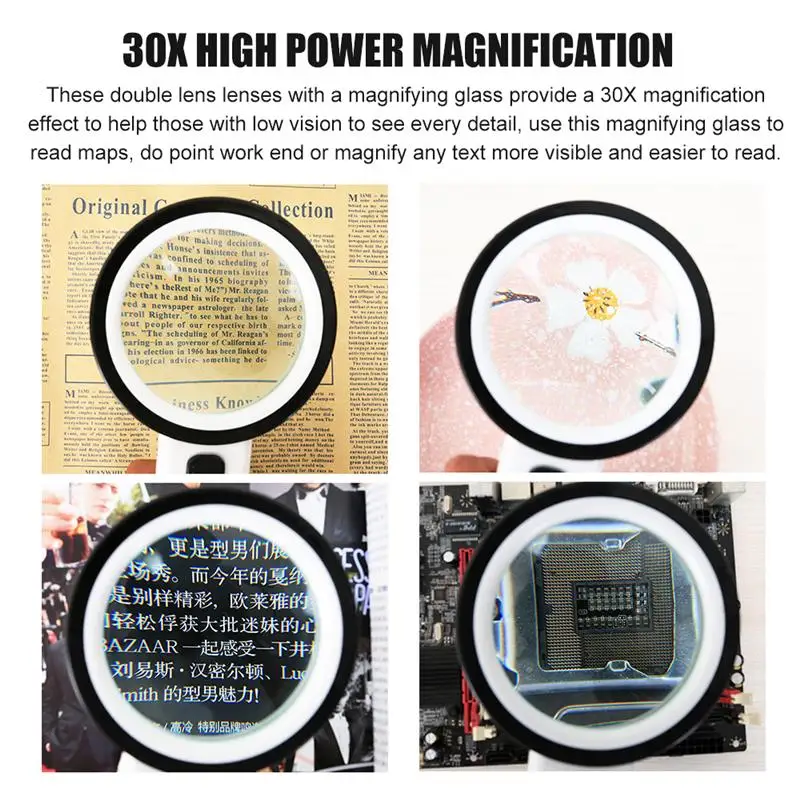 30X увеличительное Стекло украшенное мозаикой из драгоценных камней 12