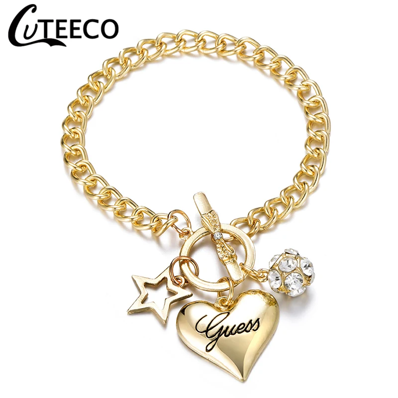 Cuteeco Мода Silve бренд золотой цвет женские ювелирные изделия кристалл браслет амулет манжет цепь кулон браслет на День Святого Валентина подарок
