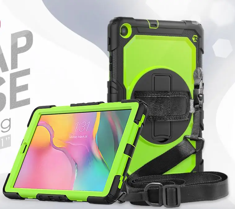 green 360 Вращающийся чехол для Samsung Galaxy Tab A 10,1 T510 T515 SM-T510 SM-515 чехол для планшета с ремешком на плечо+ ручка+ пленка - Цвет: green