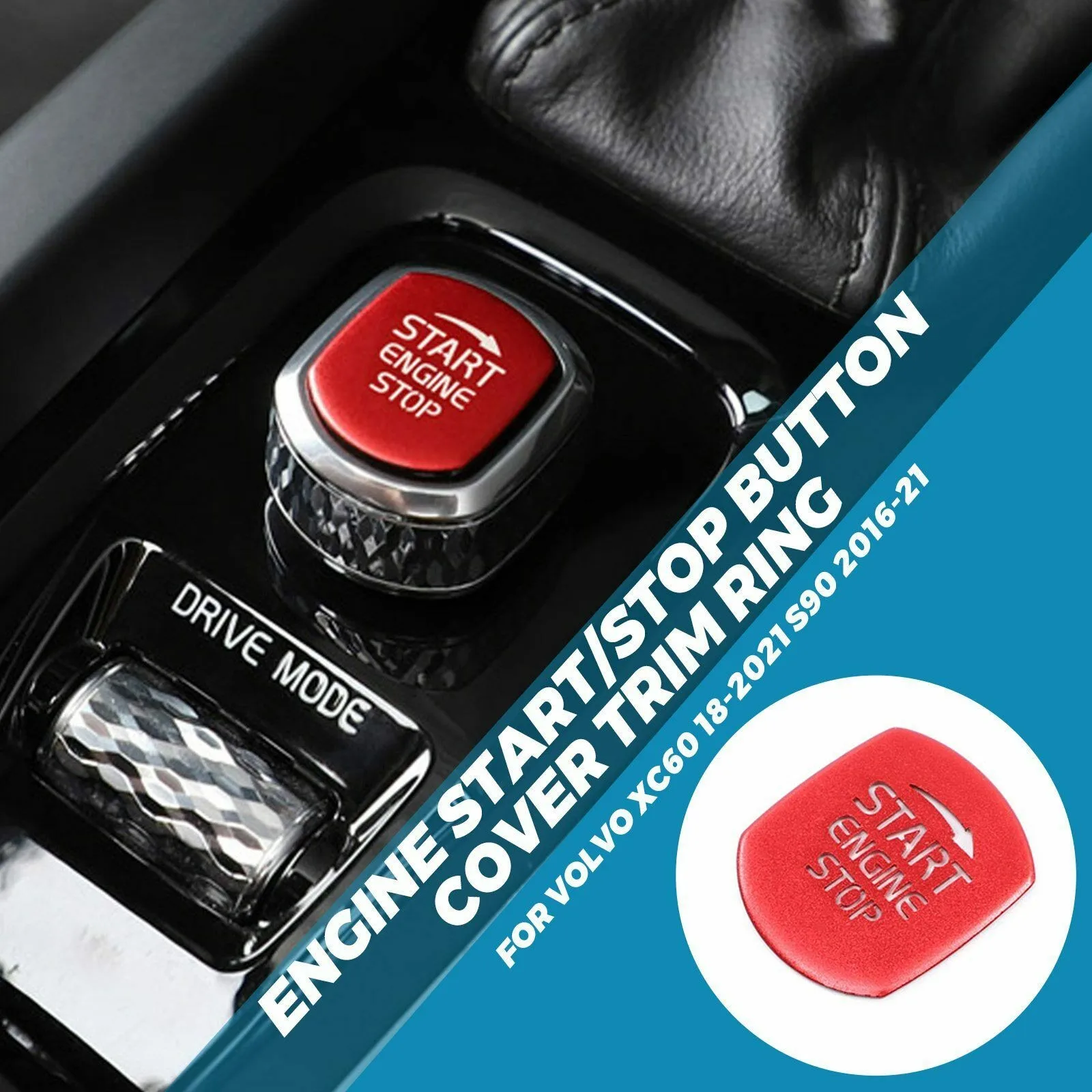 

Engine Start/Stop Button Cover Trim Ring For Volvo XC60 18-2021 S90 2016-21 Red Button Cover Trim