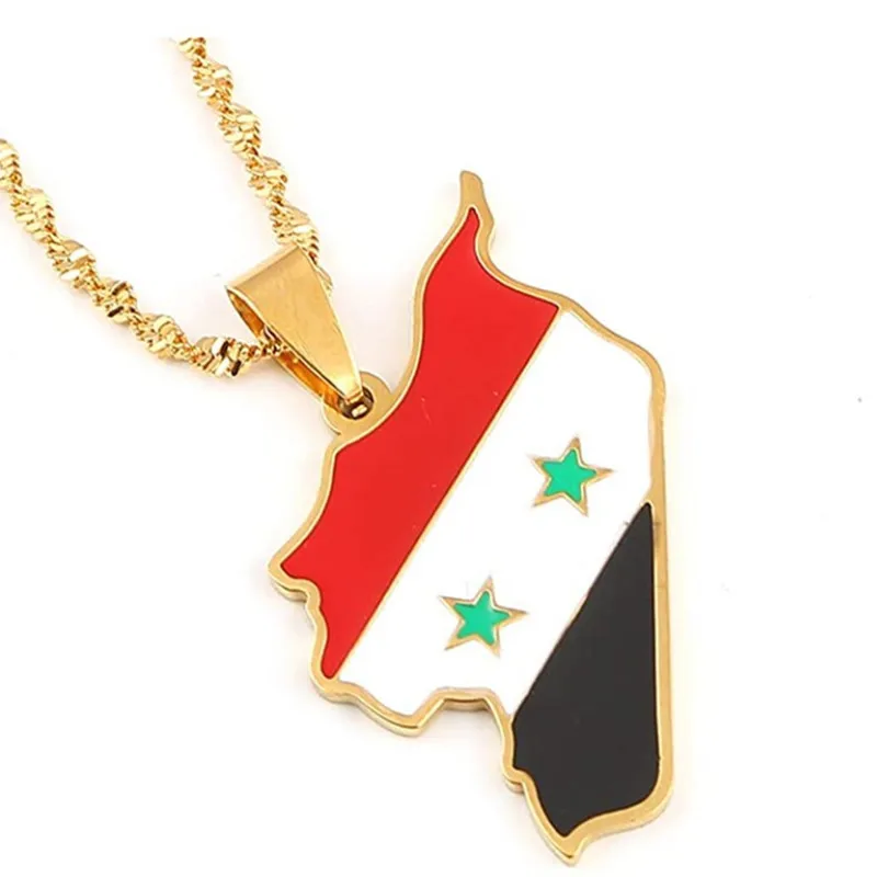 

Charm Jewelry Stainless Steel Syria Map Logo Pendant Necklace