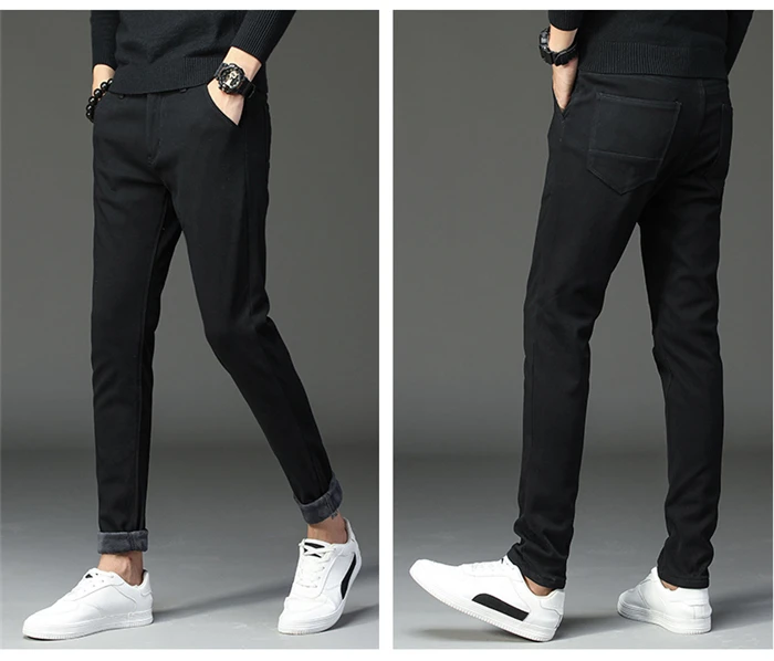 Зимние новые мужские теплые повседневные брюки бизнес мода Slim Fit стрейч плотные брюки мужские брендовые хаки ВМФ серые брюки