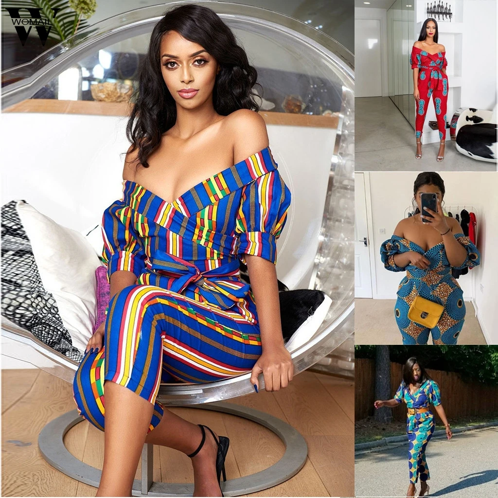 Женский комбинезон Womail с открытыми плечами сексуальный длинный принтом