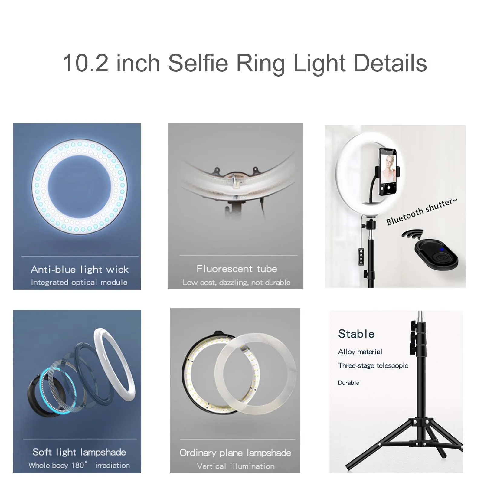 

10.2 inch Selfie Ring Light with Tripod Stand 2-in-1 Phone/Tablet Tripod Mount, Dimmable Led Camera Ring light