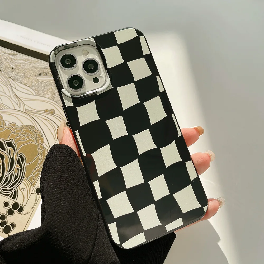 

Retro Classic Chess Board Grid Korea Phone Case For iPhone 13 12 11 Pro Max X Xs Max Xr 7 8 Plus Case Shockproof Soft TPU Cover