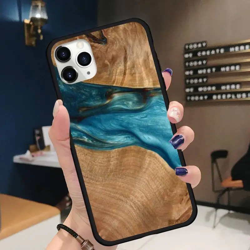 

Traveler Protective Wood Resin art Phone Case for iPhone 11 12 pro XS MAX 8 7 6 6S Plus X 5S SE 2020 XR Soft silicone