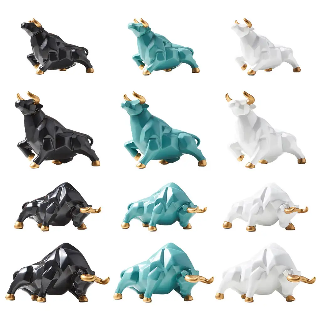 

Nordic Resin Art Bull Sculpture Geometric Year of the Ox Ornament Figurine Statue Photo Props Tabletop Decor
