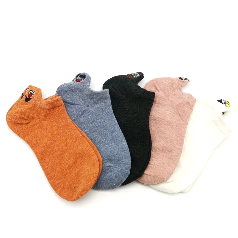 5 Pairs 5 пар/упак. каваи вышитые выразительные женские носки счастливые модные короткие забавные носки женские хлопковые летние яркие цвета - Цвет: 5 Pairs