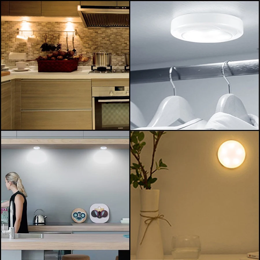 

Dimmable Touch Sensor LED Under Cabinets lights Warm white+White Double Color LED Puck Lights Close Wardrobe Kitchen Night Light