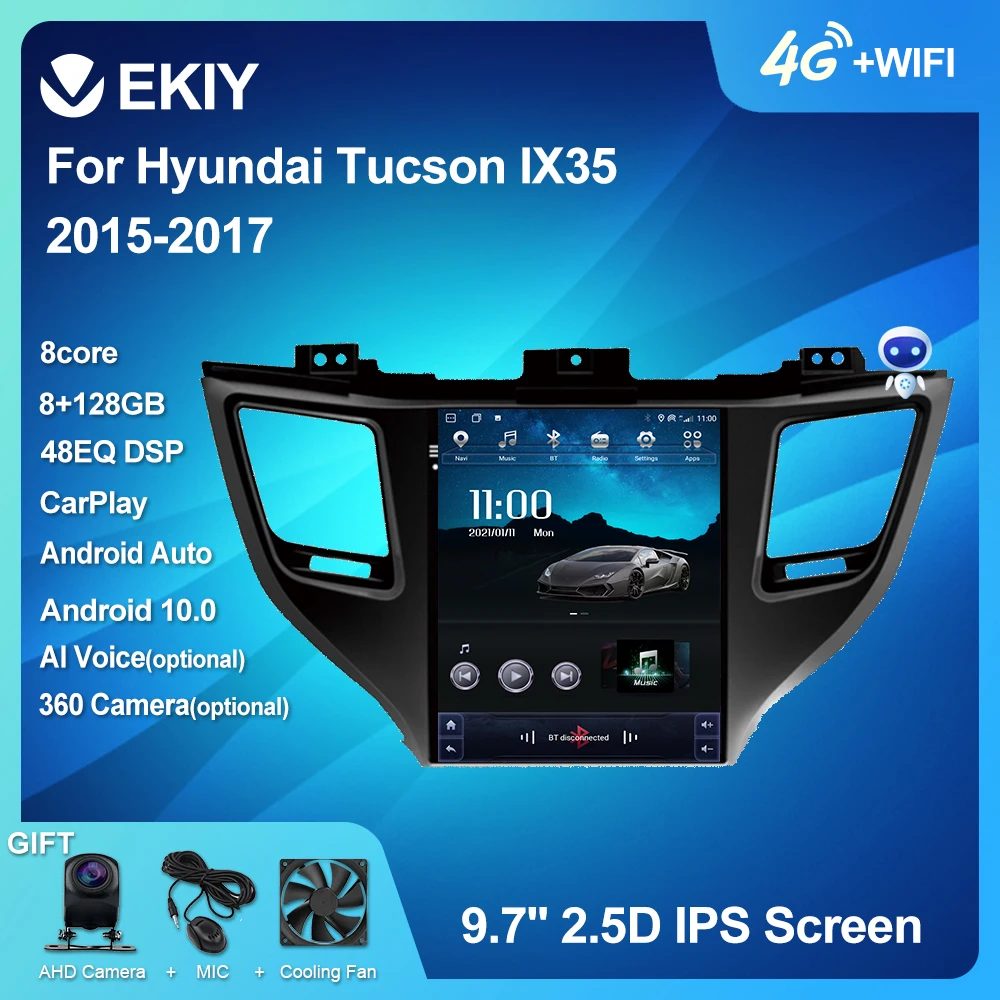 

EKIY DSP Android 10 Car Radio For Hyundai Tucson IX35 2015-2017 Multimedia Tesla Vertical Screen GPS Navigation BT 6+128G DVD