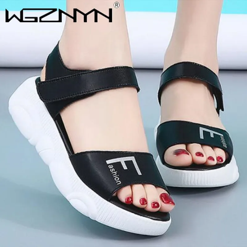 

Women Genuine Leather Sandals Casual Open Toe Beach Platform Shoes Fashion Soft Stitching Comfortable Walking Ladies Footwear