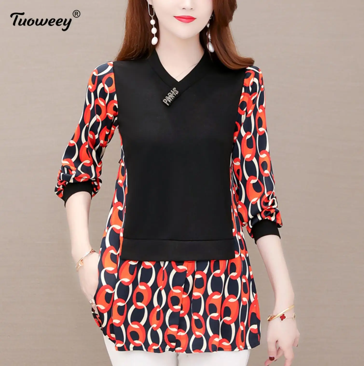 

Блузка Женская Весенняя, с длинным рукавом, в стиле пэчворк, размера плюс