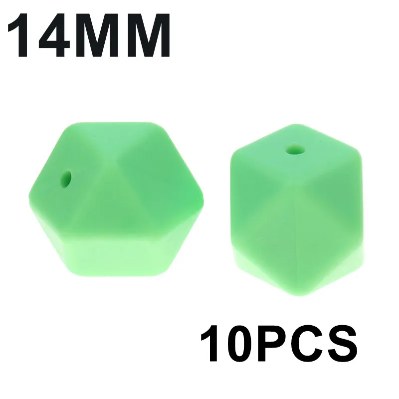 59 Light Green 10 шт 14 мм шестигранный Прорезыватель для зубов, силиконовые бусины, Детские Прорезыватели, ожерелье, сделай сам, соска для младенцев, соска, цепь, игрушка, силиконовые ювелирные изделия для младенцев - Цвет: 59 Light Green