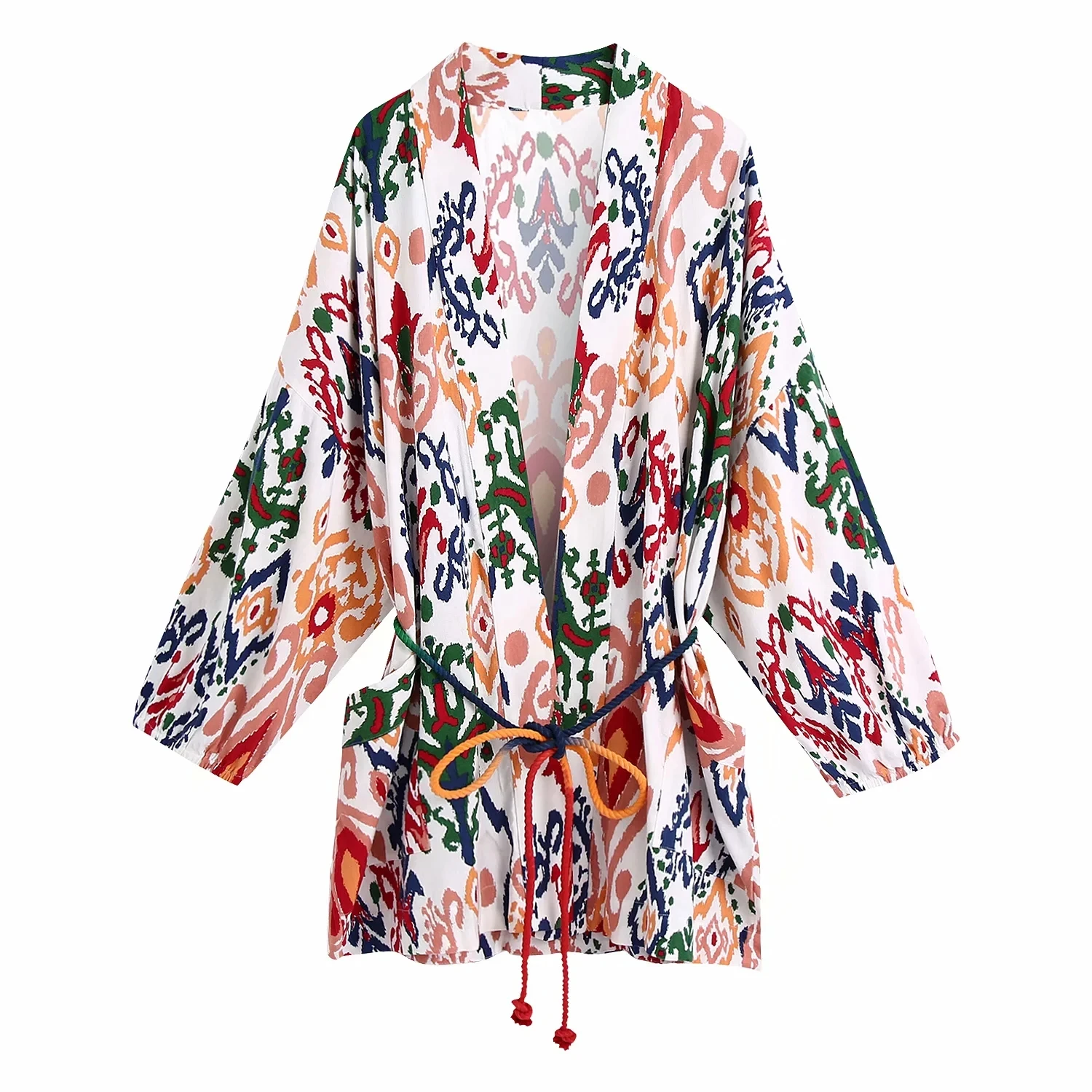 

Fashion Women Print Kimono With Belt Long Blouse Summer Casual Top Holiday Clothes Chic Streetwear