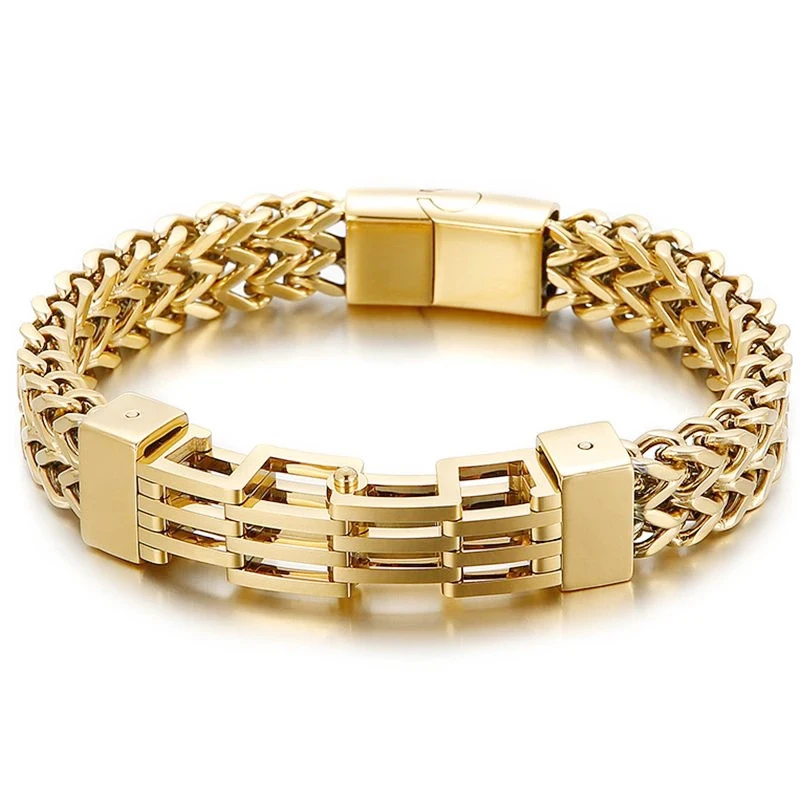 

11mm Punk Gold Color Three-color Mesh Chain Bracelet Geometric Men Hiphop Stainless Steel Braided Link Bangles Jewelry