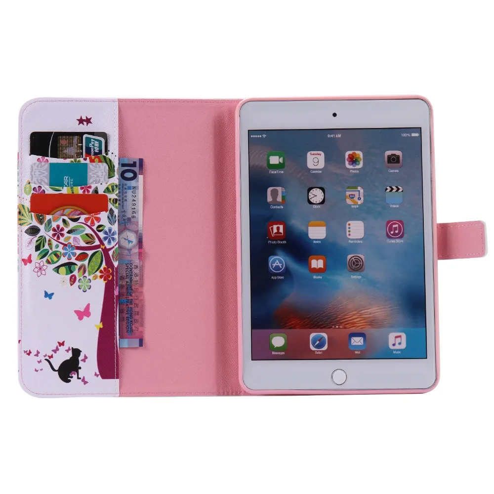 

Coque For iPad Mini 4 Case Cartoon Painted Stand Leather Cover For Apple iPad Mini 4 Mini4 Smart Cover Cases Auto Sleep Wake Up