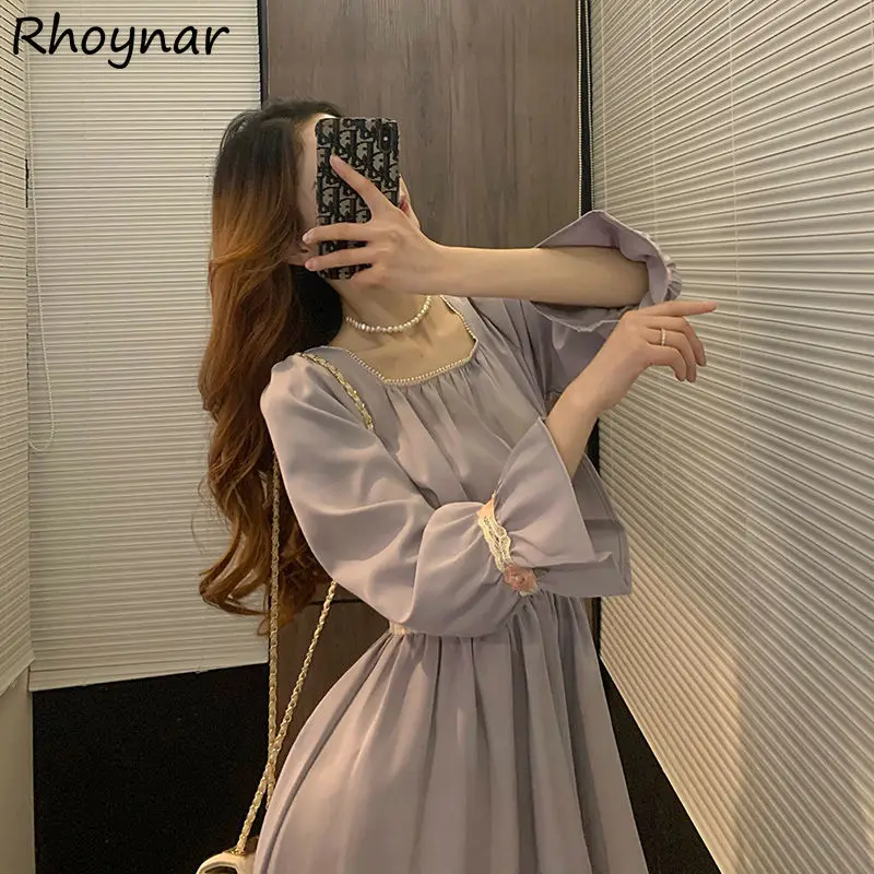 

Dresses Women Embroidery Simple Elegant French Style Party Tender Square Collar Cozy Ins Aesthetic Vintage Prevalent Feminino BF