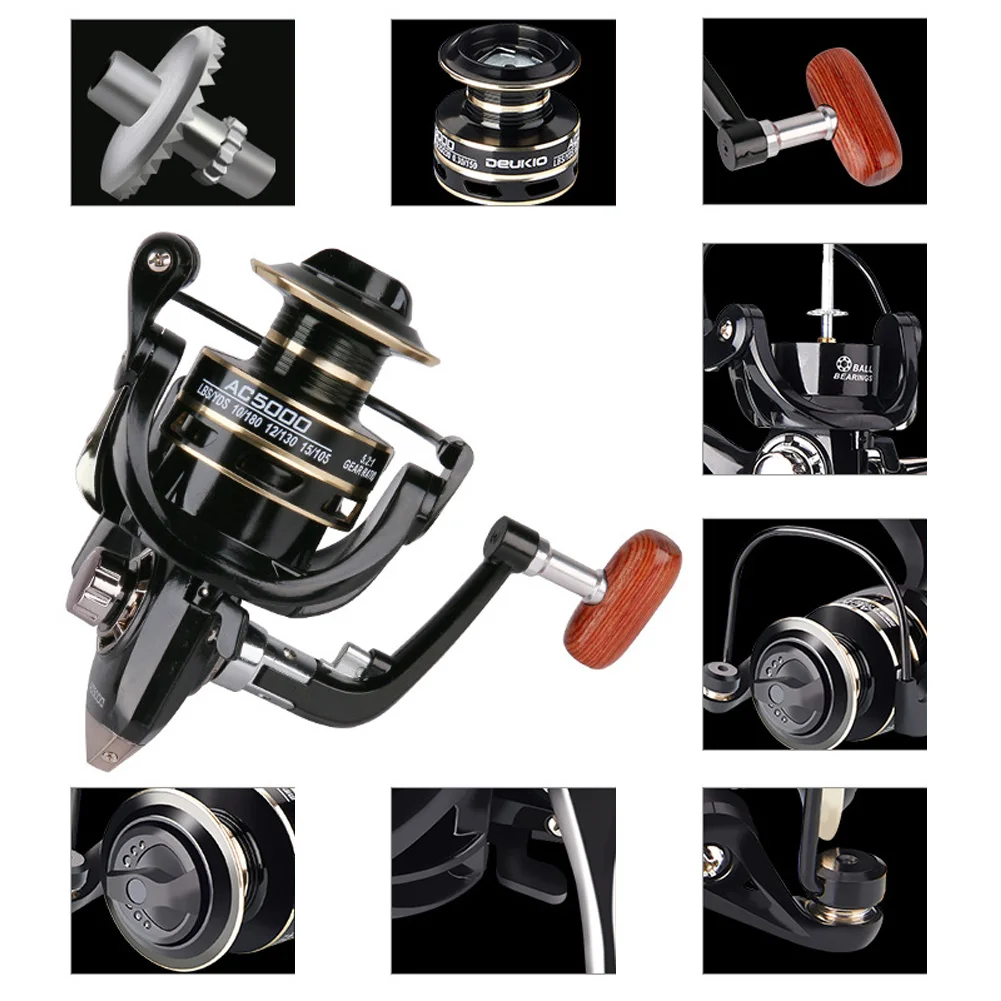 Spinning Fishing Reel Spool Saltwater Outdoor Gear Ratio 5.2:1 Handle Line Portable Easy Fishing Carrying Fishing Tool