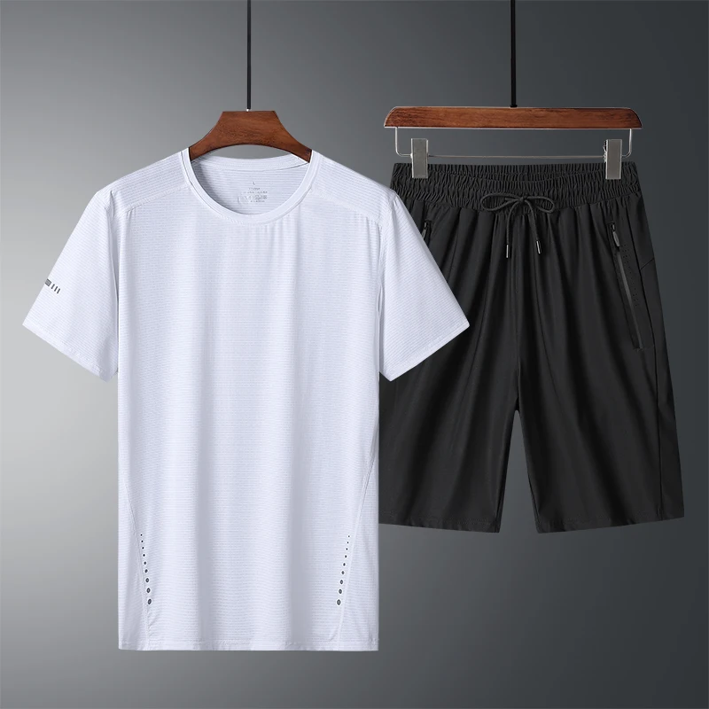 

Костюм спортивный мужской из 2 предметов, Повседневная футболка с короткими рукавами и шорты, комплект одежды для спорта, 7XL 8XL