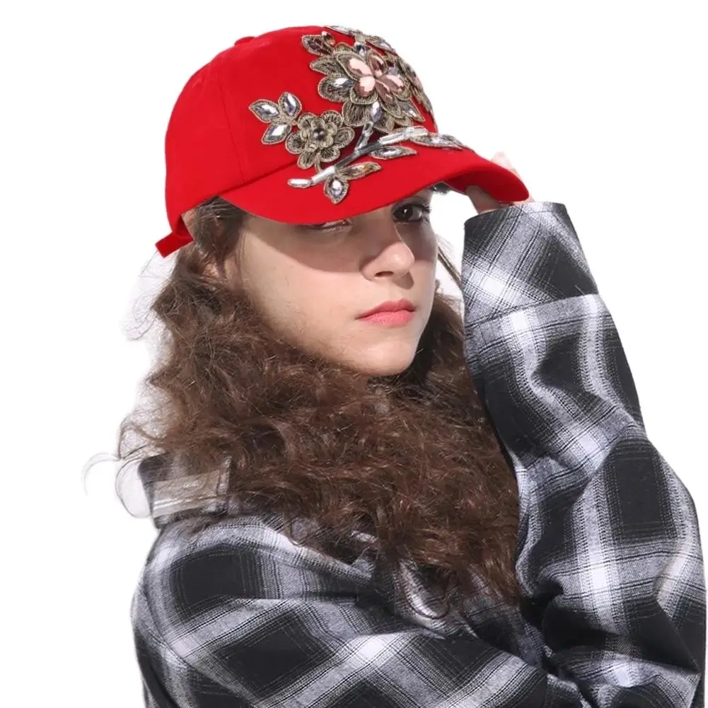 

Женская Бейсболка с цветком стразы из денима