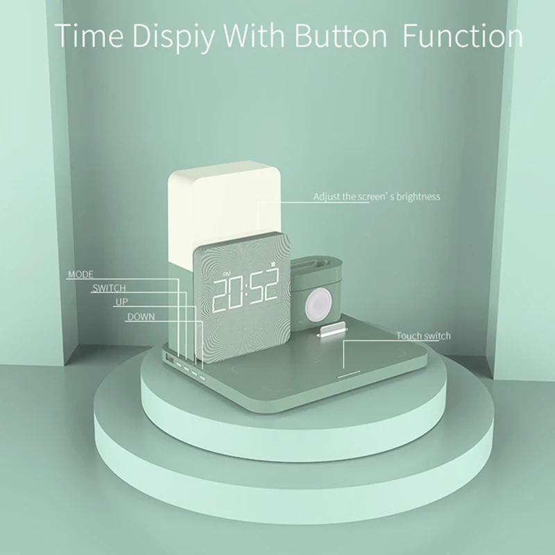 wholesale 6 in 1 mobile phone watch wireless charger stand digital alarm clock led desk lamp wireless charger free global shipping