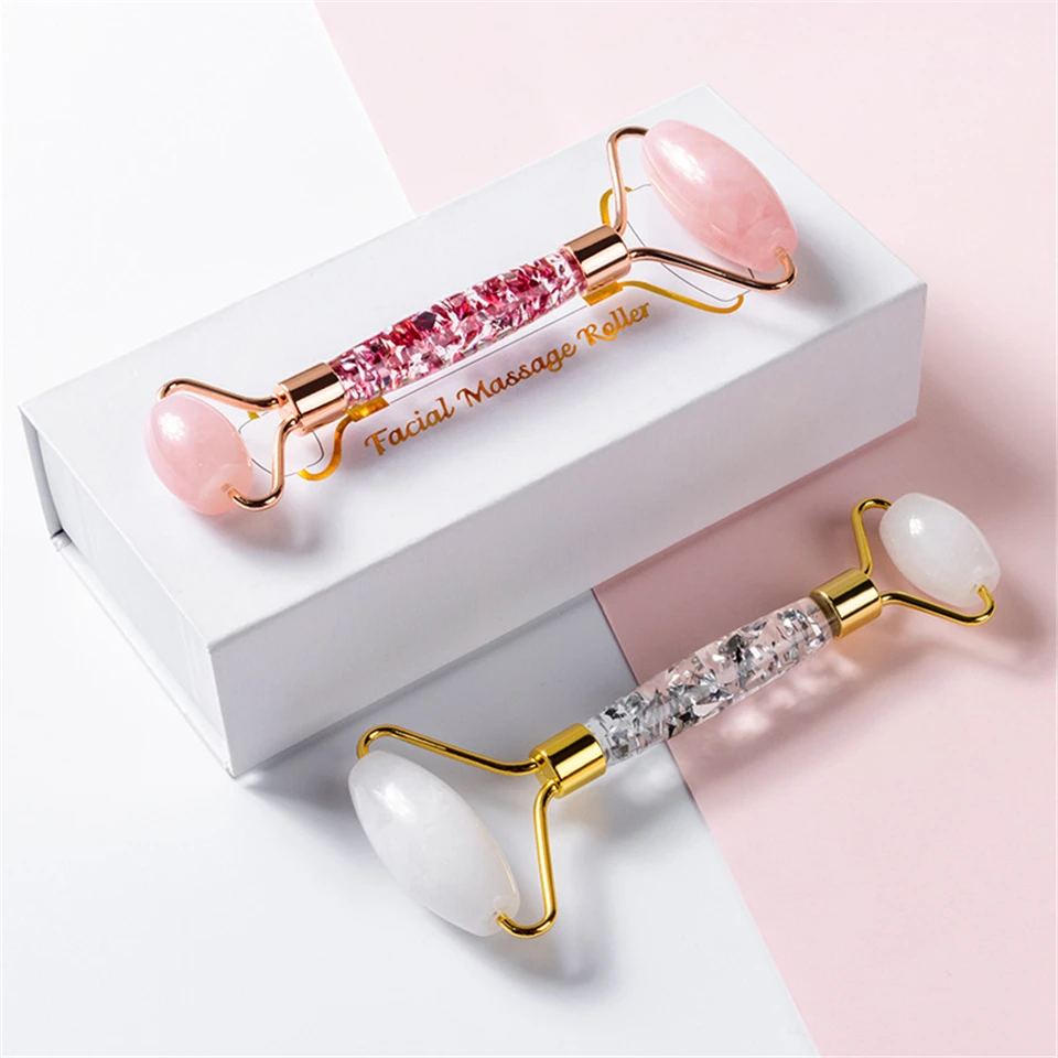 Натуральный розовый кварц нефрит роликовый лицевой массажер для тела Темный
