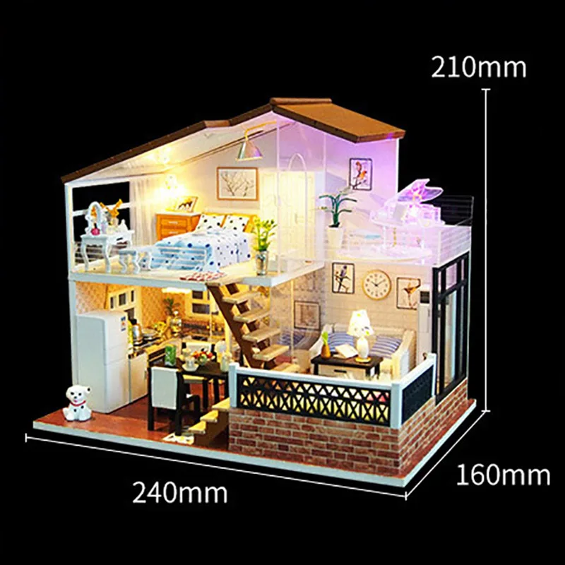 

DIY Sea view villa light wooden miniature dream doll house constructor bookstore dollhouse kit toys for children cottage gifts