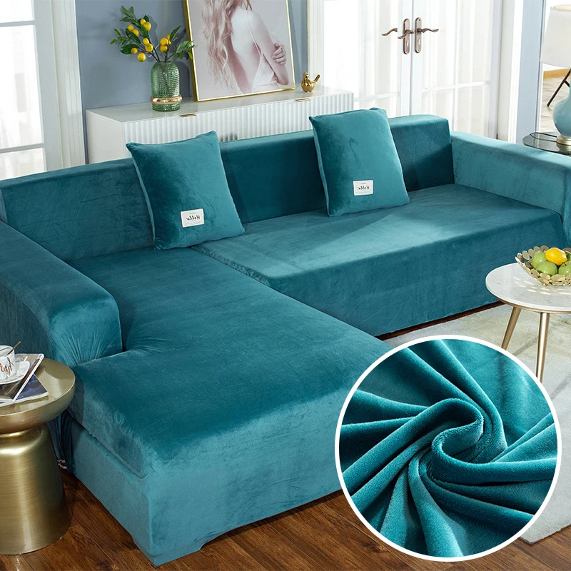 1 Piece Velvet Fabric Sofa Covers Elastic Sectional Couch Cover L Shape Sofa Case Armchair L Shape Sofa Case For Living Room