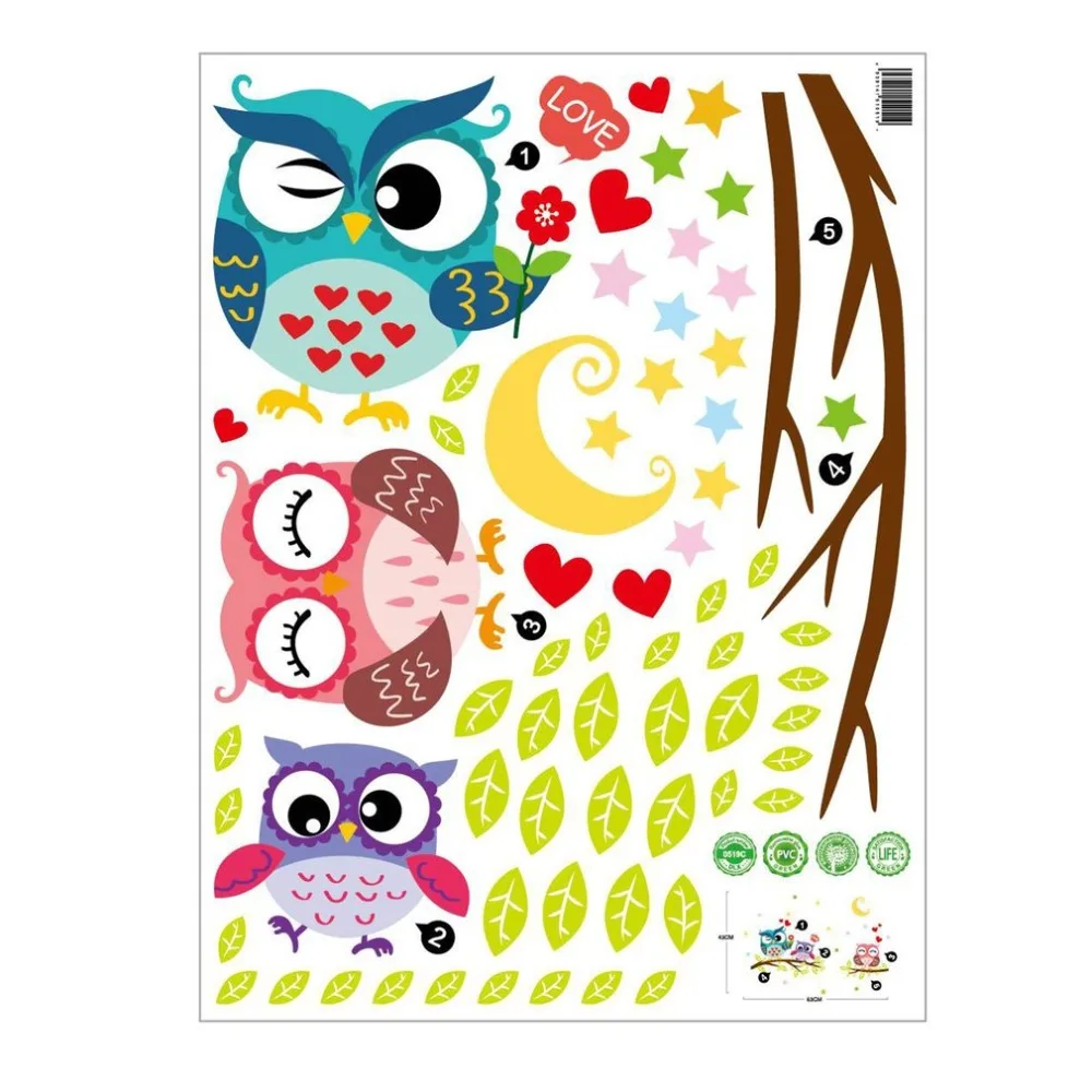 Милые съемные водонепроницаемые Мультяшные Животные Сова Настенная Наклейка