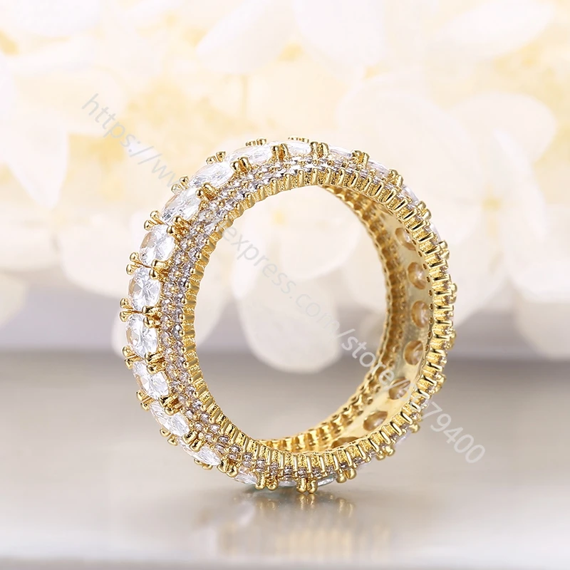 

Cubic zircon ring Full Eternity Stackable Stacking Round Simulated stone CZ Wedding Band Ring gold/white plated jewelry