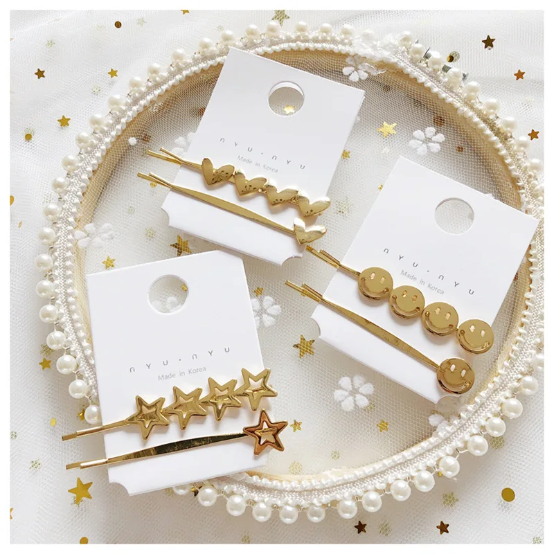 

Модная боковая металлическая заколка для волос из сплава для женщин, круглые заколки с пятиконечными звездами и сердцами, милая дикая шпиль...