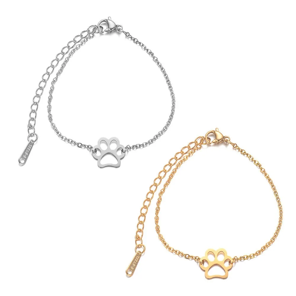 

Charm Bracelet Stainless Steel Dog Paw Bracelet Female DIY Jewelry Accessories Fashion Dog Paw Print Bracelet For Women