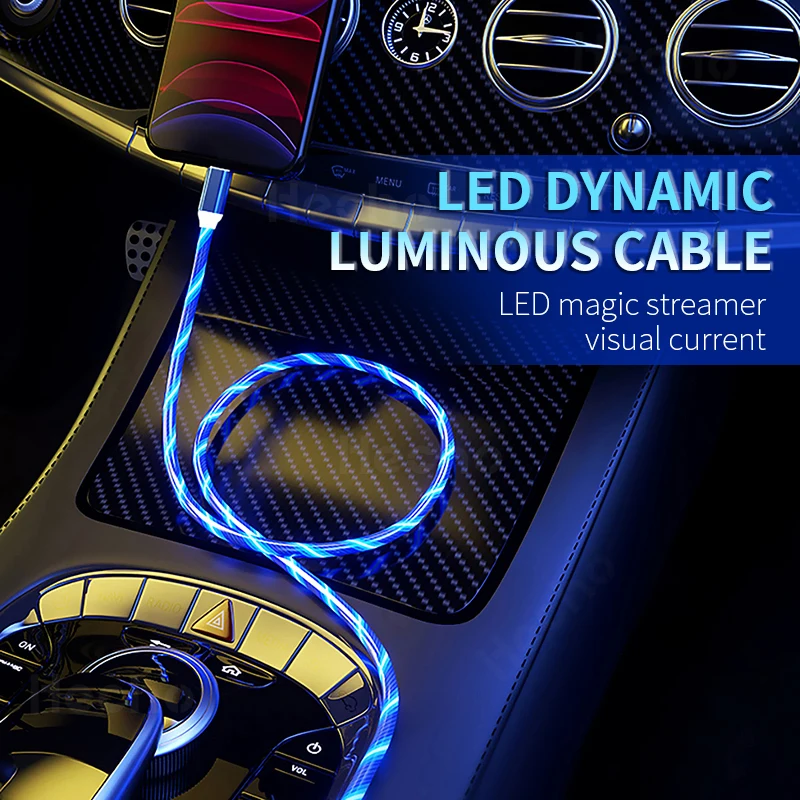 

Glowing Cable Mobile Phone Charging Cables LED light Micro USB Type C Charger For Samsung Galaxy S9 Xiaomi mi 9 Charge Wire Cord