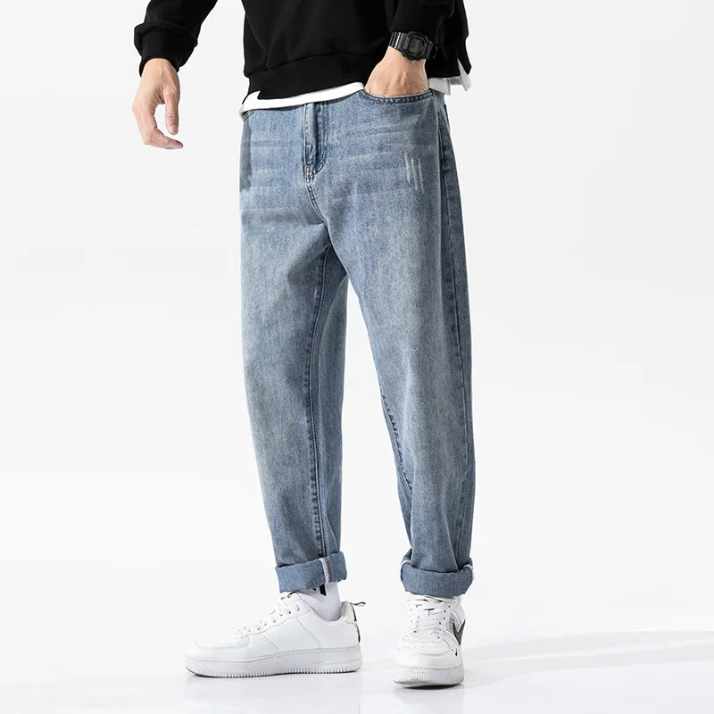 

2021 Hip Hop Harem Jeans Pants Men Loose Joggers Casual Denim Sweatpants Korea Ankle Length Trousers Streetwear Baggy Jeans