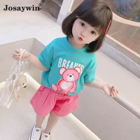 new style summer children suits kids girls 2 pieces sets t shirt topshorts cartoon sports baby clothes sets baby girl clothes
