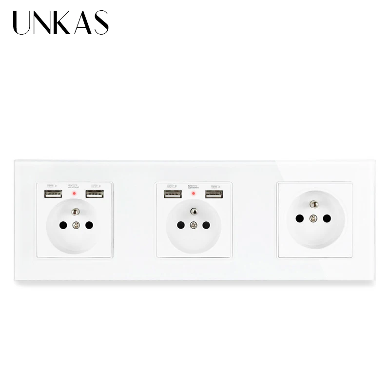 UNKAS 3 банды черная французская стандартная настенная розетка с двойным usb портом