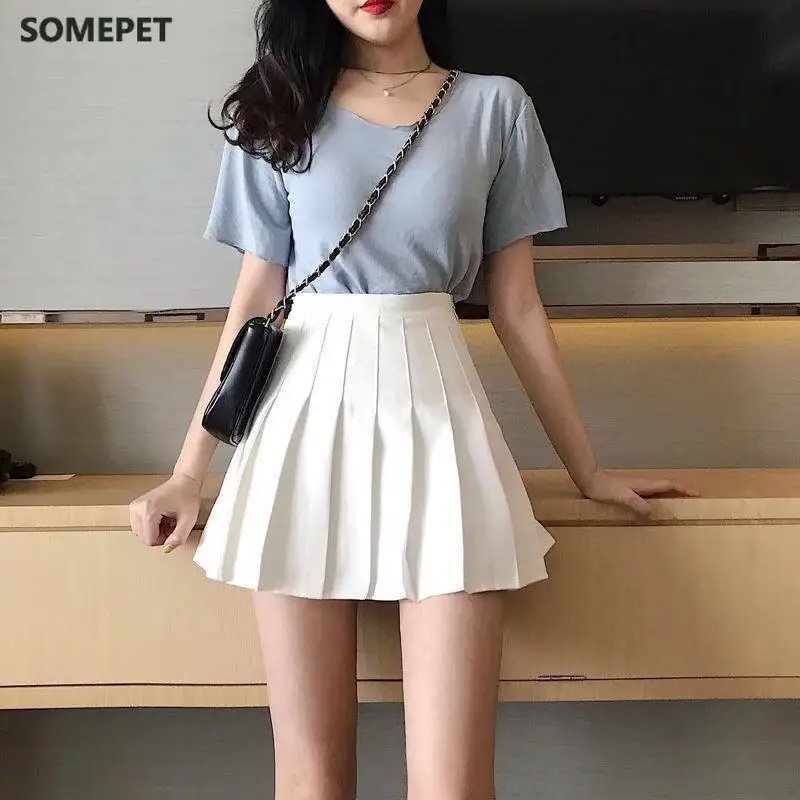 

Women High Waist Preppy Skirts Mini Pleated Skirt Girl Slim Waist Casual Tennis Students School uniform Skirt Shorts