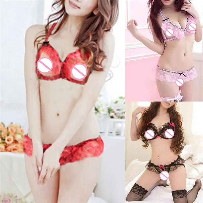 

Women's Sexy Lace Open Crotch Thongs G-string Bikini Lingerie Underwear Bra Set